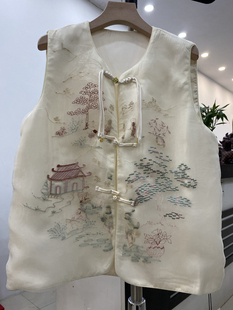 新中式白色刺绣马甲2024春季小个子短款外套宽松国风复古坎肩