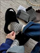条纹袜子女春秋夏季纯棉韩版ins潮黑白色，中筒袜网红堆堆长筒袜