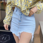 韩国东大门女装2023夏季韩范不规则毛边包臀牛仔半身短裙