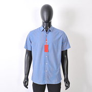 蓝色格子短袖衬衫男54.1粘纤45.9聚酯普洛克，23夏薄款衬衣