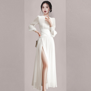 高端精致御姐风连衣裙女2024年春装，小众设计高级感白色长裙子