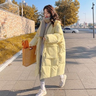 奶黄色羽绒棉服女中长款2024冬季韩版宽松棉衣加厚保暖外套潮