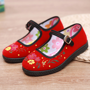 民族风绣花红色小礼仪鞋，舞蹈平跟女童黑布鞋老北京女童鞋手工布鞋