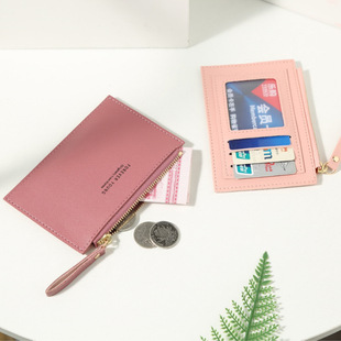 韩版女纯色迷你小钱包，创意卡包pu拉链小零钱包男卡夹