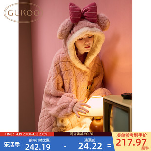 Gukoo/果壳睡衣女冬季迪士尼联名睡袍保暖家居服套装D
