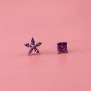 s925银紫水晶不对称花朵耳钉女日韩简约气质百搭日常通勤小巧耳环