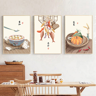 新中式餐厅装饰画客厅饭厅墙面，挂画餐馆厨房餐桌，背景墙三联画壁画