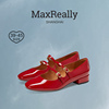 maxreally大码女鞋红色玛丽珍鞋子，小皮鞋通勤小香风复古单鞋45码