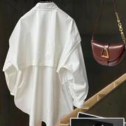 白色工装衬衫女2024韩系早春穿搭厅里厅气中长款法式独特上衣