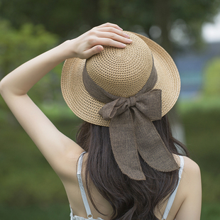 蝴蝶结草帽女夏季出游沙滩，帽防晒遮阳帽可折叠女士，优雅草编帽子潮