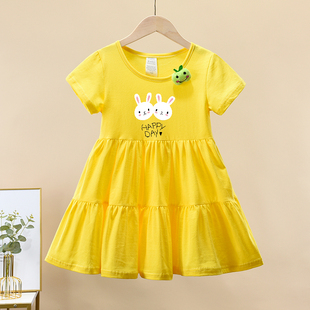 女童短袖连衣裙洋气夏装，1-3岁女宝宝印花公主，裙婴儿夏天蛋糕裙子