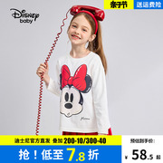 迪士尼童装女童卡通米妮大头像长袖T恤2023春秋洋气儿童上衣