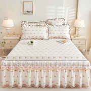 韩版全棉床裙式床罩单件公主，风花边床单，三件套床围保护罩纯棉床套