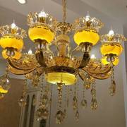 欧式客厅玉石水晶吊灯蜡烛灯别墅，复式楼奢华灯饰，天然真黄龙玉灯具