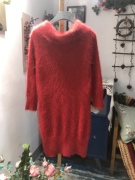  红色气质高领优雅女神包臀长裙安哥拉兔毛长袖毛衣