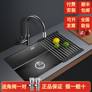 欧琳黑色纳米水槽单槽手工，水槽单槽不锈钢，洗菜盆洗碗槽厨房9115h