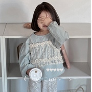 韩系女童假两件娃娃，衫蕾丝花边吊带，衬衫碎花裤套装2024年春装