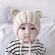 一612月婴儿帽秋冬保暖可爱毛线针织帽子护耳帽0一1岁新生儿胎帽