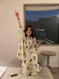 韩国东大门2024夏季时尚休闲米奇印花长袖家居服睡衣套装女潮