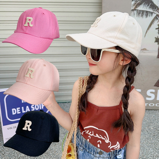 儿童r字母帽子女，款2023棒球帽，男童宝宝时尚鸭舌帽春秋遮阳帽