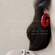 YOUJUclub-红色粗大圈 复古设计感个性耳环简约港风圆圈耳圈耳夹