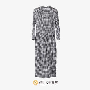 GKE/谷可LQ1117时尚黑白格子连衣裙女2024设计感气质显瘦长裙