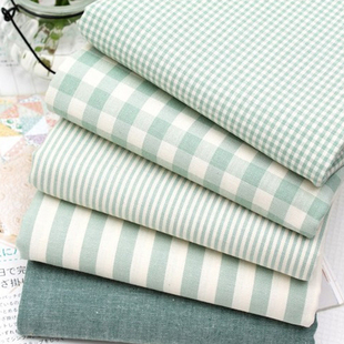 日韩风格纯棉布料条纹格子田园床单面料桌布抱枕沙发床帘挂布
