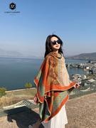 高档西北民族风旅游穿搭斗篷加厚披肩秋季围巾女西藏新疆毯子披风