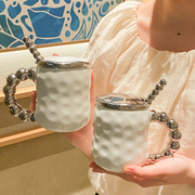 ins高颜值女生马克杯带盖勺小众设计感陶瓷杯子办公室咖啡喝水杯