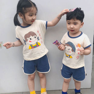 姐弟装男女童夏装短袖T恤套装儿童夏季运动服宝宝亲子两件套