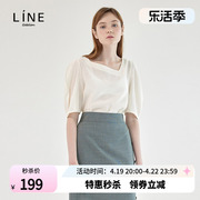 line韩国女装秋季直筒不规则方领泡泡短袖衬衫AWBLLG0900