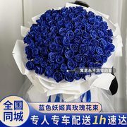 蓝色妖姬蓝玫瑰花束鲜花速递上海北京广州成都生日同城配送店