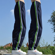 中小学生白绿条校裤藏蓝色两条杠长裤高中学生校服裤子运动裤