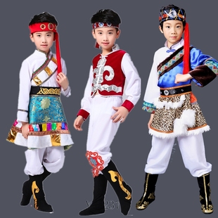 儿童少数民族服装藏族舞蹈服演出服蒙古袍，女童男童民族风筷子舞服