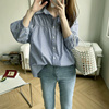 夏季女装韩版批发七分袖大码宽松衬衣休闲设计感小众条纹衬衫