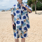 海南岛服夏威夷沙滩衬衫男大码印花衬衣，情侣套装三亚旅游沙滩套装