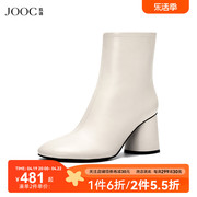 JOOC玖诗圆头短靴女鞋冬季真皮百搭时装靴气质瘦瘦靴6969
