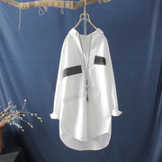 直筒显瘦纯棉白色刺绣，长袖衬衣女士，上衣打底衫秋装中长款衬衫