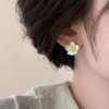 日韩不对称花朵耳钉女纯银，小众设计感高级耳环2024年耳饰