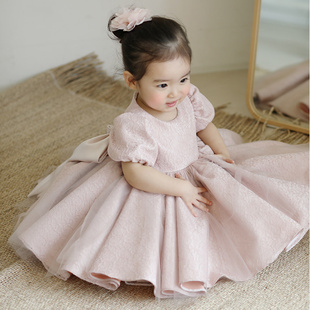 公主裙女童花童礼服裙，粉色儿童生日礼服，主持人钢琴演出服纱裙
