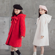 2020秋冬韩版女童毛呢连帽外套，中大童亲子装中长款羊，毛呢保暖大衣