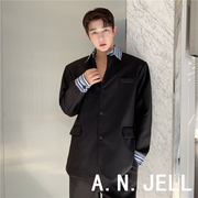 韩国版男装东大门22春黑白色个性，条纹衬衫领袖口，配色休闲西服外套