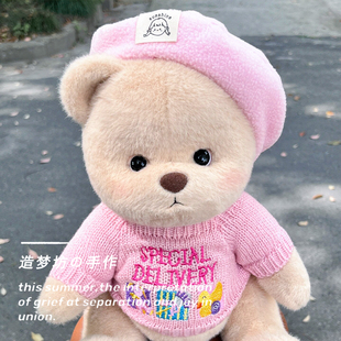 莉娜熊30cm中号粉色毛衣带帽子娃衣衣服毛绒公仔着替TeddyBale熊