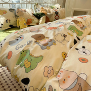 ins绿色字母小狗狗床上四件套水洗棉卡通1.5m米被套床单1.8三件套
