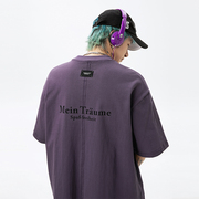 男士紫色短袖男款纯棉t恤男夏季2024潮牌男装情侣装半袖体恤