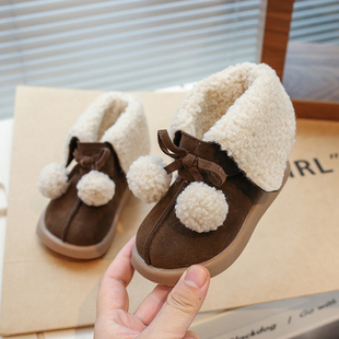 女童公主加绒棉靴2023冬季棉鞋，女孩宝宝保暖鞋洋气雪地靴短靴