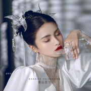 新中式古典风旗袍造型，透明水晶鸟古装头饰秀禾服婚纱礼服新娘饰品