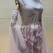 新娘婚纱礼服手套长款浅粉色蕾丝长纱臂袖遮手臂手袖拍照造型配饰