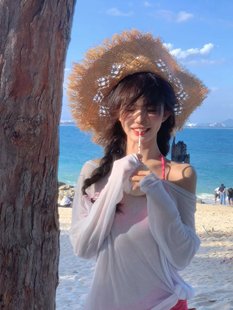 白色微透长袖T恤女夏季薄款辣妹海边穿搭防晒罩衫外搭半透明上衣