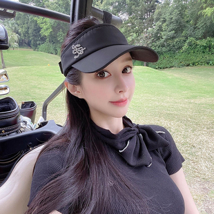 韩国高尔夫球帽女士空顶帽户外运动显脸小golf防晒遮阳丝带无顶帽